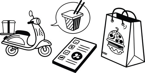 Stylish Food Delivery Service Design featuring Scooter Burger Bag Menu