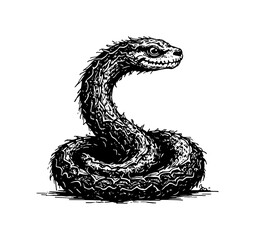 Naklejka premium Coiled dark textured snake with raised head vector illustration