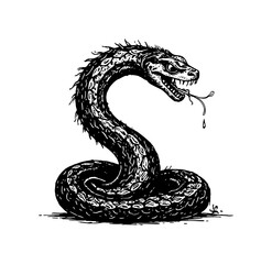 Naklejka premium Coiled snake with textured scales raising head and flicking tongue in an alert aggressive posture vector illustration