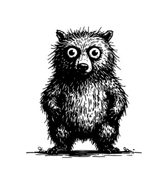 Curious small furry bear standing upright with textured coat and wide eyes vector illustration