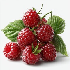 Fresh Red Raspberries with Green Leaves on a Light Background for Healthy Food and Culinary Inspiration