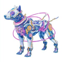 Futuristic Robotic Dog with Neon Lights and High-Tech Features in Vibrant Colors