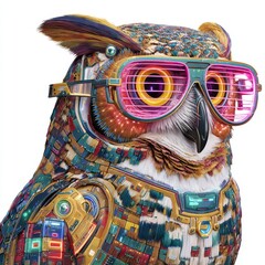 Stylish Owl with Colorful Accessories and Futuristic Tech Elements Showcasing Whimsical Character and Unique Design