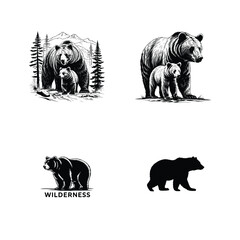 Collection of wild bear silhouette vector 
