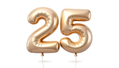 Golden twenty fifth birthday balloons for a party celebration event design element isolated on white generative ai 