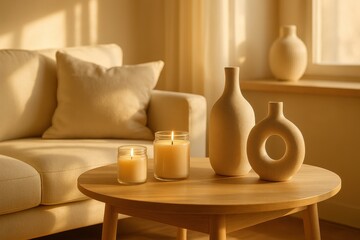 Golden Hour Living Room with Candles and Natural Light