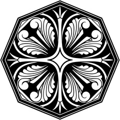A seamless black and white vector illustration of an ornate butterfly and floral tribal tattoo design with a vintage texture