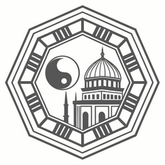 Vector illustration of ancient European architecture featuring a church, temple, and castle designs