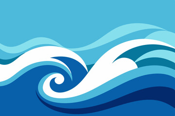 Abstract Ocean Waves Stylized Blue Water Design Illustration