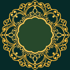 Abstract vector floral round frame with vintage gold lace ornament