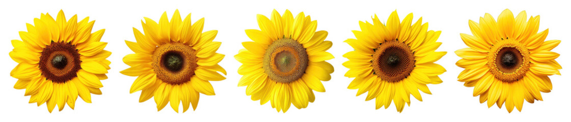 Fototapeta premium PNG Vibrant sunflowers in bloom, element set on transparent background