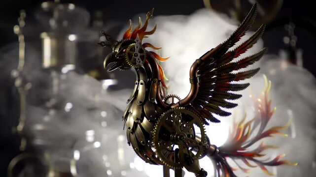 Steampunk phoenix sculpture