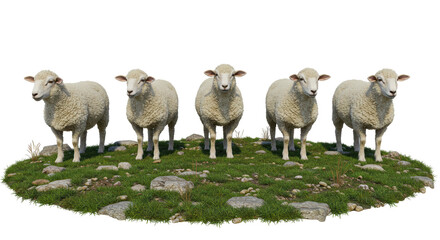 Isolated Flock of Sheep on Grass