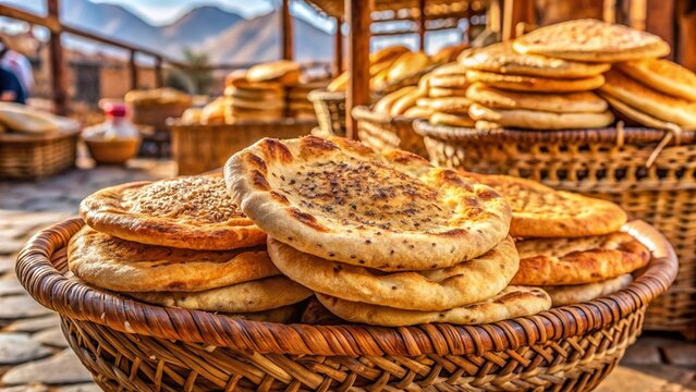 Aish Baladi Egyptian flatbread baked in traditional stone oven.