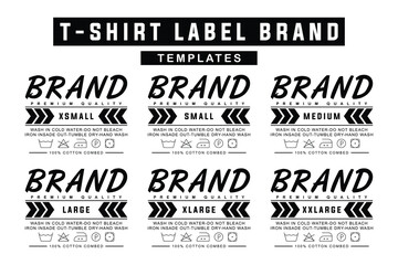 Fototapeta premium Modern T-Shirt Label Template. Editable Size Tags with Laundry Care Instructions and Cotton Details