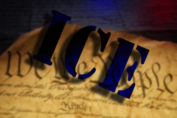 Fotobehang ICE - Immigration and Customs Enforcement - text over We The People text on the US Constitution © zimmytws