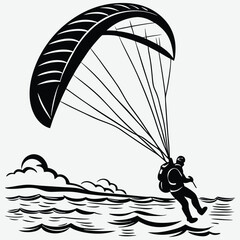 A person parasailing over the ocean silhouette design vector art and illustration