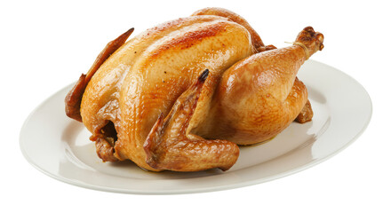 Isolated Roasted Chicken on White Plate