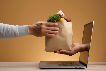 Online Grocery Delivery Service Fresh Produce Vegetables Fruits Paper Bag Home Delivery