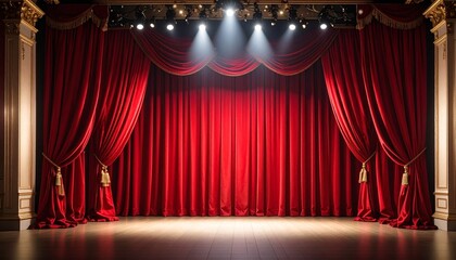 赤色のカーテンと舞台・劇場　スポットライト