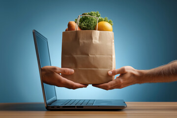 Online Grocery Shopping Delivery Service Fresh Produce Order Bag Laptop