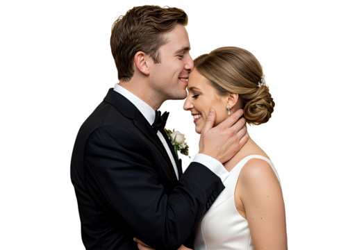 A groom kissing his bride’s forehead gently, isolated  - Powered by Adobe