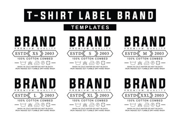 T-Shirt Label Design Template. Editable Clothing Tags with Sizes and Washing Instructions