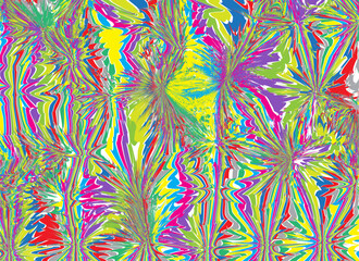 A brightly colored abstract pattern that resembles a burst of energy or an explosion of flowers, with sharp lines that spread out dynamically