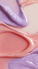 Fototapeta premium a pastel pink, purple, and peach cosmetic cream texture with glitter on a white background