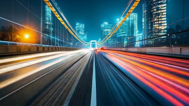 Night city bridge, motion blur