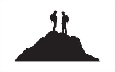 hiking of mountain people silhouette