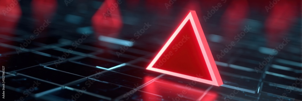 Aufkleber Bouncing Red Alert Triangle on Secure Firewall Grid With Clear Space on the Right Side