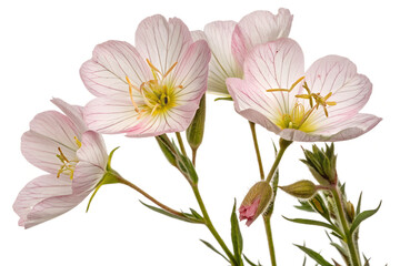 pink evening primrose flowers isolated on white background