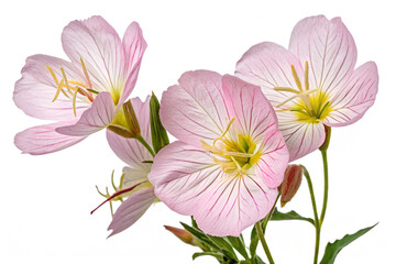 evening primrose pink flowers on white