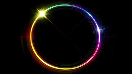 Circle radiating rainbow rays on black background
