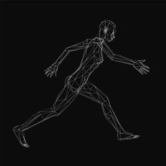 Fototapeta premium A man is running in the dark. The image is black and white. The man is wearing headphones
