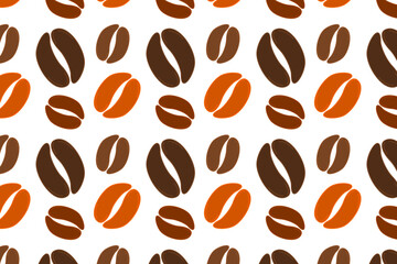 Coffee beans Seamless pattern vector. A seamless pattern featuring stylized coffee beans in varying shades of brown and orange, perfect for backgrounds, packaging or any coffee-related design