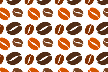 Coffee beans Seamless pattern vector. A seamless pattern featuring stylized coffee beans in varying shades of brown and orange, perfect for backgrounds, packaging or any coffee-related design