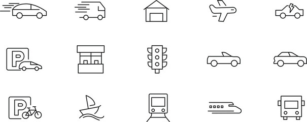 Transportation Icons Car, Airplane, Train, Ship, and More - EPS Vector Illustration
