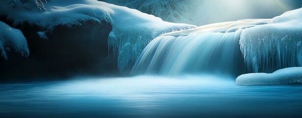 Serene waterfall cascading over rocks surrounded by tranquility and natural beauty.