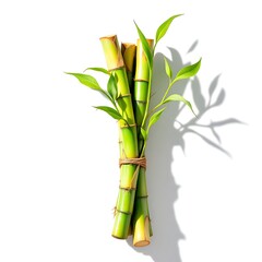 Fototapeta premium Bundle of Fresh Green Bamboo Stalks and Leaves with Natural Twine