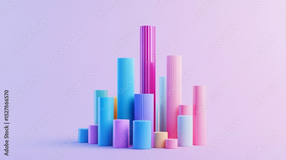 Leinwandbilder D stacked bar chart with layered sections in various colors, set against a light background, representing multi-dimensional data in a clear format.