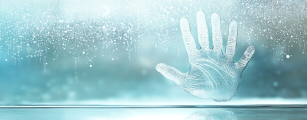 A serene handprint against a misty background, evoking feelings of tranquility and reflection.