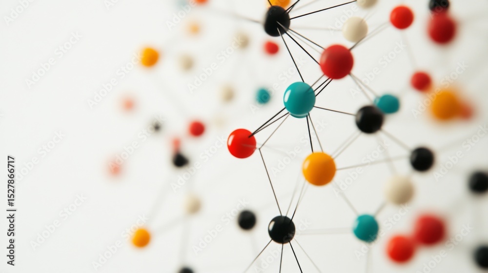 Poster Abstract data visualization with multicolored lines and nodes, creating a web of information on a plain, minimal background.