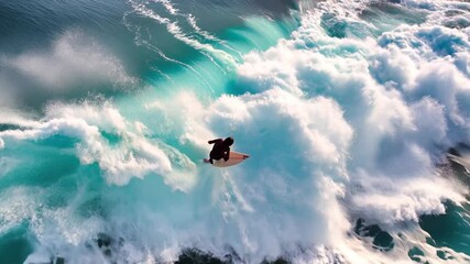 Surfer riding a large wave at Peahi during a morning session in Maui, Hawaii - Powered by Adobe
