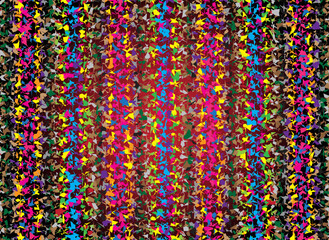 Abstract patterns with various shapes and colors spread throughout the area. Bright colors create a dynamic and energetic impression