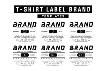 Unisex T-Shirt Label Template. Apparel Clothing Size Tag