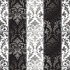 Classic striped damask pattern in black white and grey for bold and elegant wallpaper. luxury backgrounds or textiles. Vector, illustration