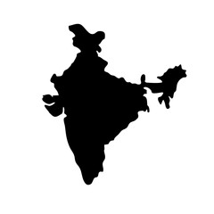 Black silhouette of map of India on white background  