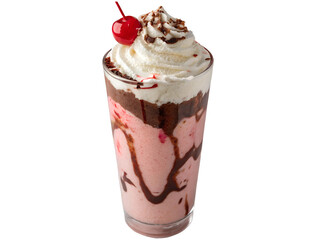 Strawberry Milkshake with Whipped Cream and Cherry Isolated on transparent background, Isolated Png Isolated on transparent background, Isolated Png file, Cut-out, No Background, Isolated object
